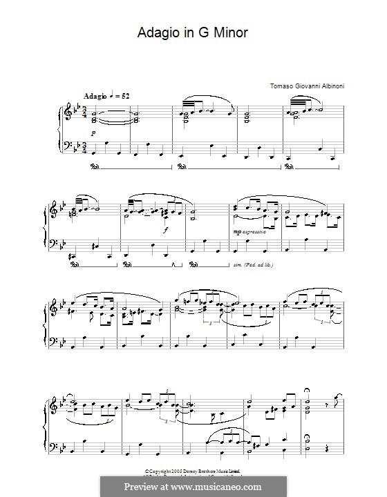 Adagio in G Minor: Para Piano by Tomaso Albinoni
