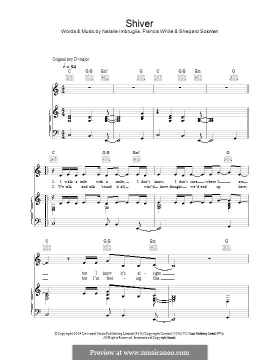 Shiver: Para vocais e piano (ou Guitarra) by Eg White, Natalie Imbruglia, Shepard Soloman