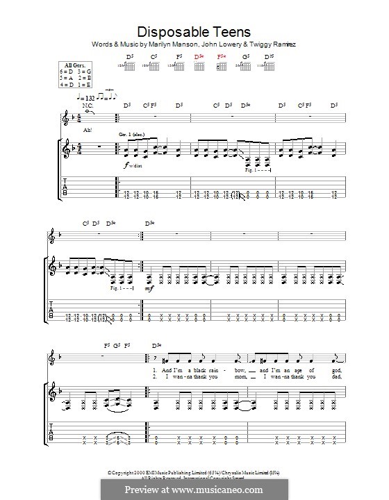 Disposable Teens (Marilyn Manson): Para guitarra com guia by John Lowery, Twiggy Ramirez