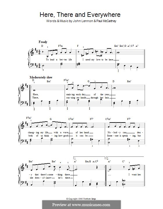 Here, There and Everywhere (The Beatles): facil para piano (com acordes) by John Lennon, Paul McCartney