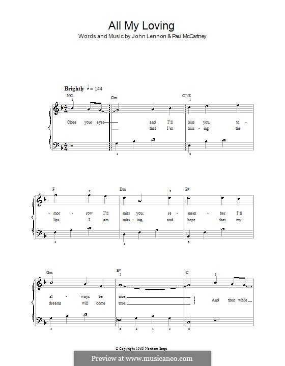 All My Loving (for guitar or piano): Facil para o piano by John Lennon, Paul McCartney
