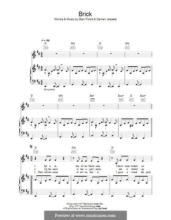 Brick (Ben Folds Five): Para vocais e piano (ou Guitarra) by Ben Folds, Darren Jessee