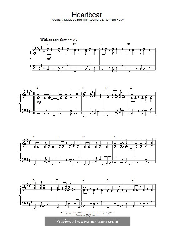 Heartbeat (Buddy Holly): Para Piano by Bob Montgomery, Norman Petty