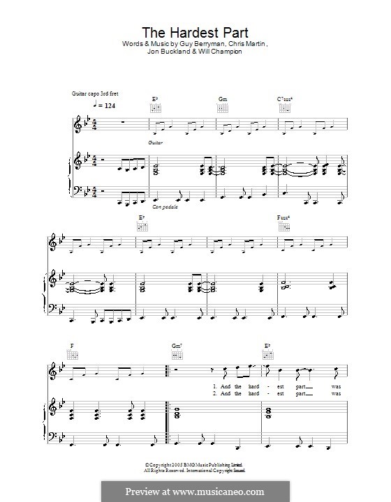 The Hardest Part (Coldplay): Para vocais e piano (ou Guitarra) by Chris Martin, Guy Berryman, Jonny Buckland, Will Champion