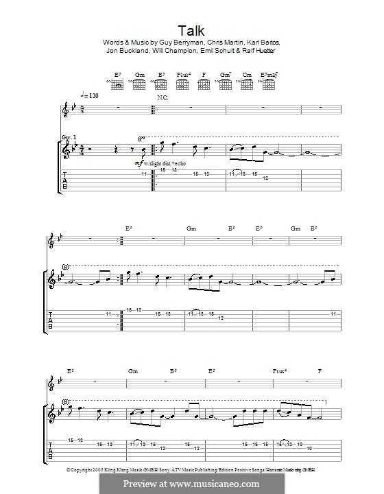 Talk (Coldplay): Para guitarra com guia by Chris Martin, Emil Schult, Guy Berryman, Jonny Buckland, Karl Bartos, Ralf Hütter, Will Champion