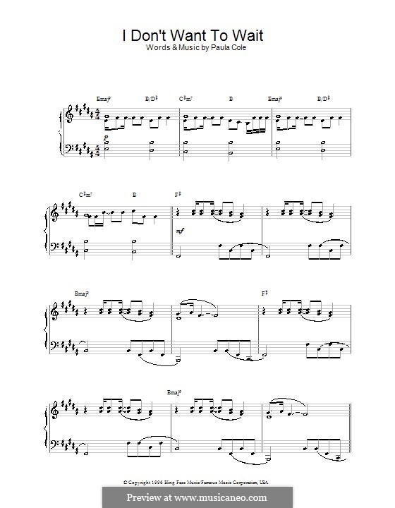 I Don't Want to Wait (theme from Dawson's Creek): Para Piano by Paula Cole