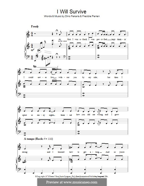 I Will Survive (Gloria Gaynor): Para vocais e piano by Dino Fekaris, Freddie Perren