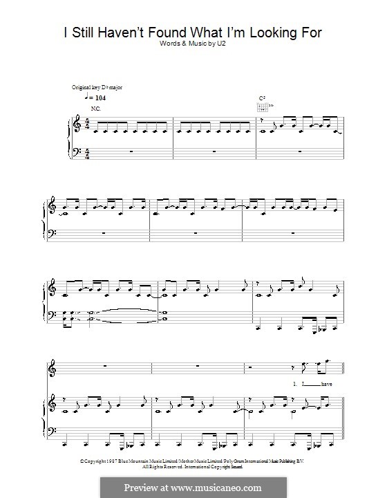 I Still Haven't Found What I'm Looking for: para voz e piano ou guitarra (C maior) by U2