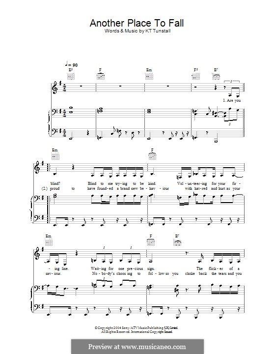 Another Place to Fall: Para vocais e piano (ou Guitarra) by KT Tunstall