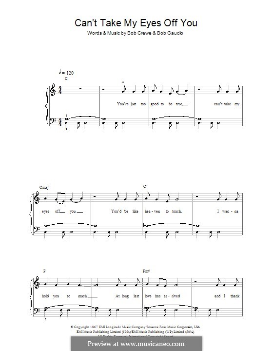 Can't Take My Eyes Off of You (Frankie Valli & The Four Seasons): Facil para o piano by Bob Crewe, Bob Gaudio