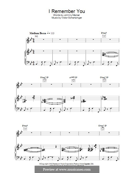 I Remember You (Diana Krall): Para vocais e piano (ou Guitarra) by Victor Schertzinger