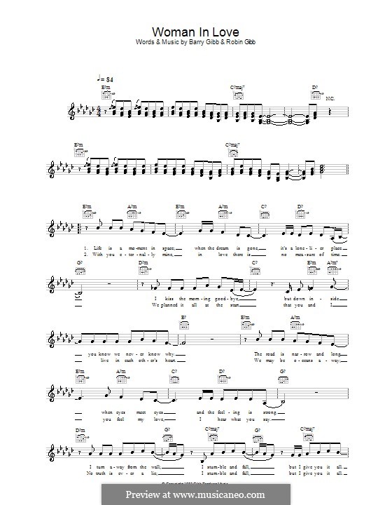 A Woman in Love (Barbra Streisand): melodía,letras e acordes by Barry Gibb, Robin Gibb