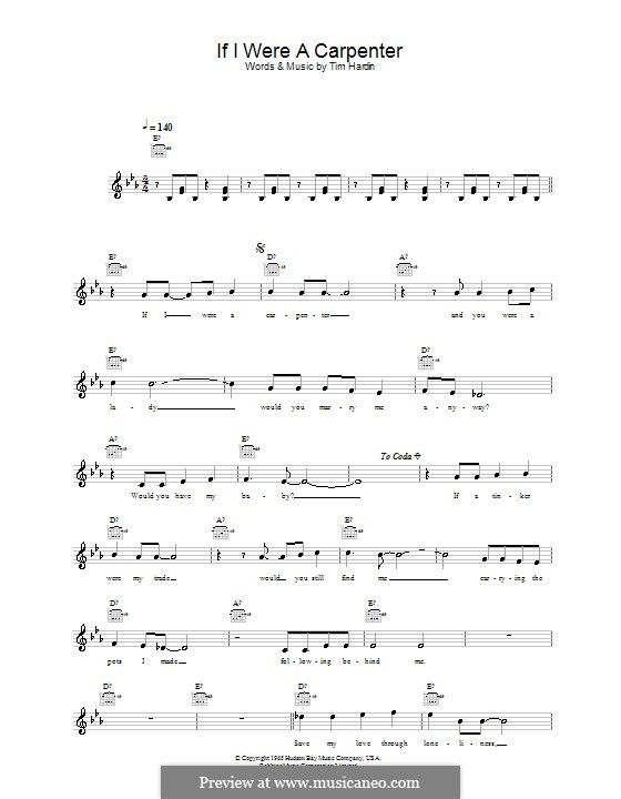 If I Were a Carpenter: melodía,letras e acordes by Tim Hardin