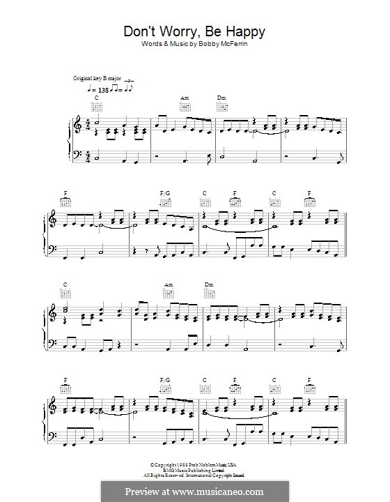 Don't Worry, Be Happy: Para vocais e piano (ou Guitarra) by Bobby McFerrin