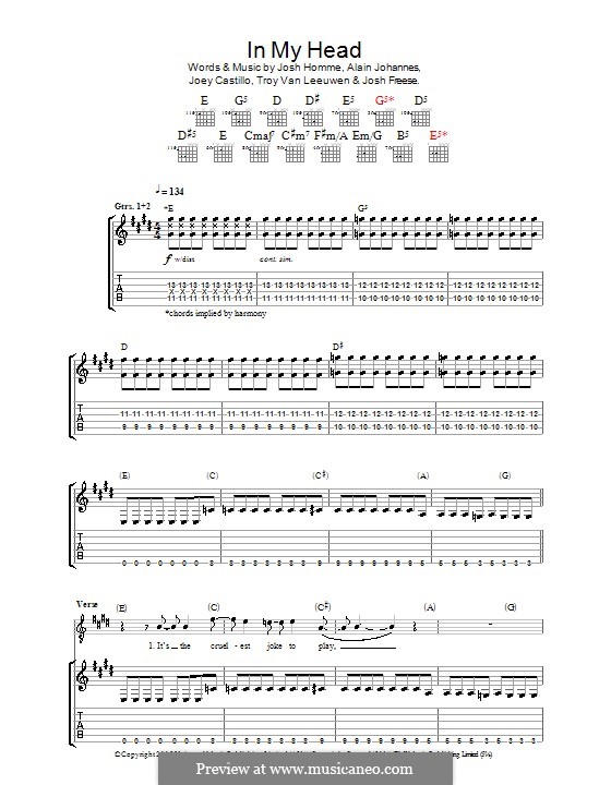 In My Head (Queens of the Stone Age): Para guitarra com guia by Alain Johannes, Joey Castillo, Joshua Freese, Joshua Homme, Troy Van Leeuwen