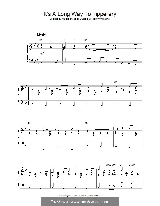 It's a Long, Long Way to Tipperary: Para Piano by Harry Williams, Jack Judge