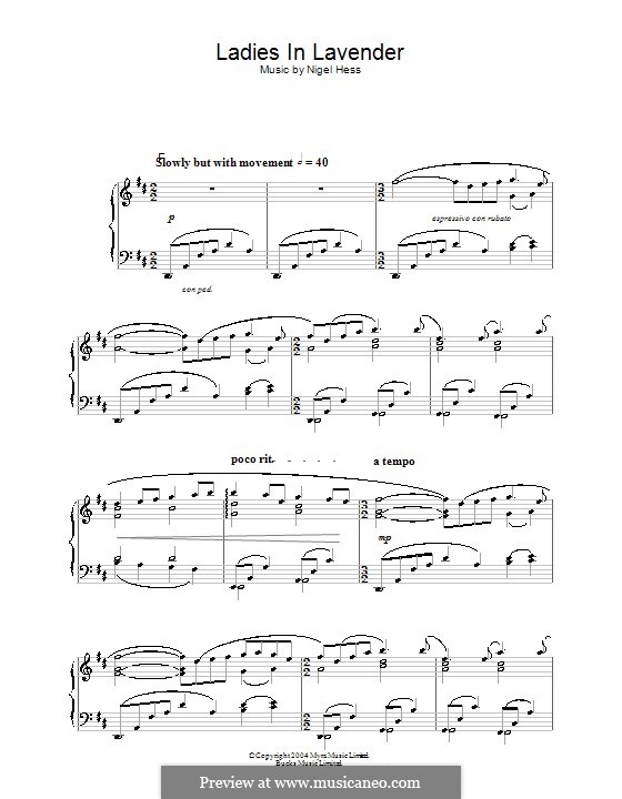 Ladies in Lavender: Para Piano by Nigel Hess