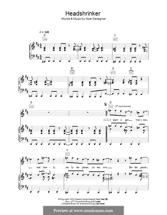Headshrinker (Oasis): Para vocais e piano (ou Guitarra) by Noel Gallagher