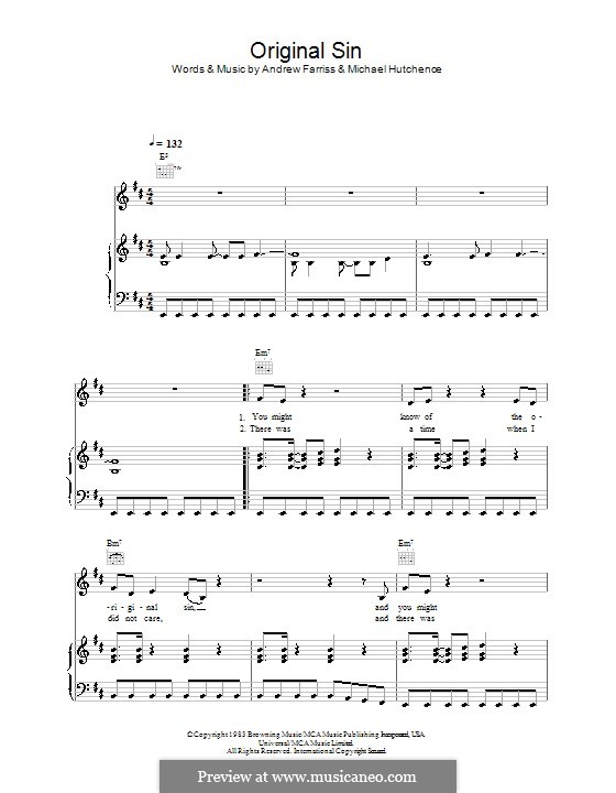 Original Sin (INXS): Para vocais e piano (ou Guitarra) by Andrew Farriss, Michael Hutchence