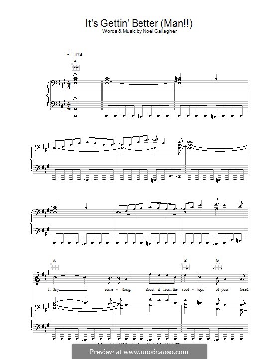 It's Gettin' Better (Man!!): For voice and piano or guitar (Oasis) by Noel Gallagher