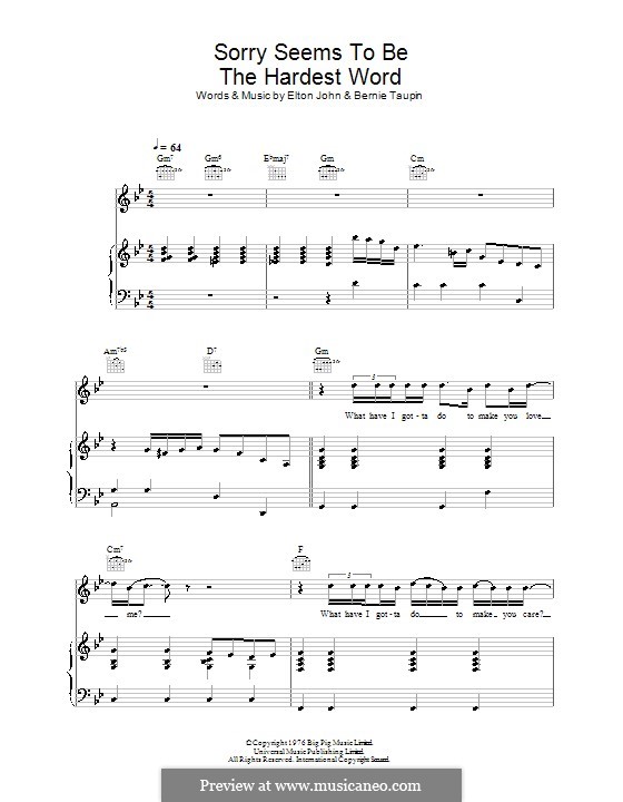 Sorry Seems to be the Hardest Word por E. John - Partituras on músicaNeo