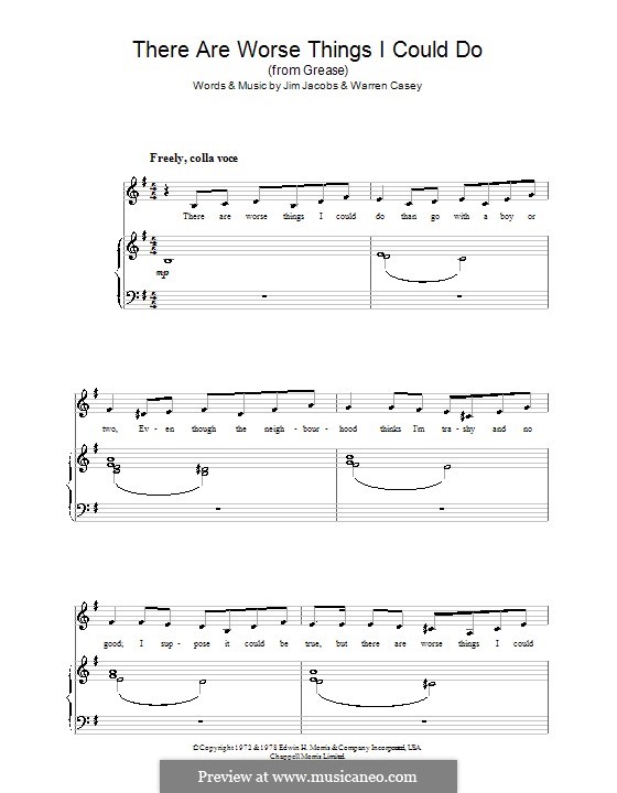 There Are Worse Things I Could Do (from Grease): For voice and piano (Stockard Channing) by Jim Jacobs, Warren Casey