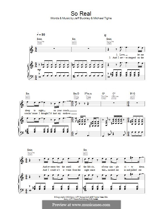 So Real: Para vocais e piano (ou Guitarra) by Jeff Buckley, Michael Tighe