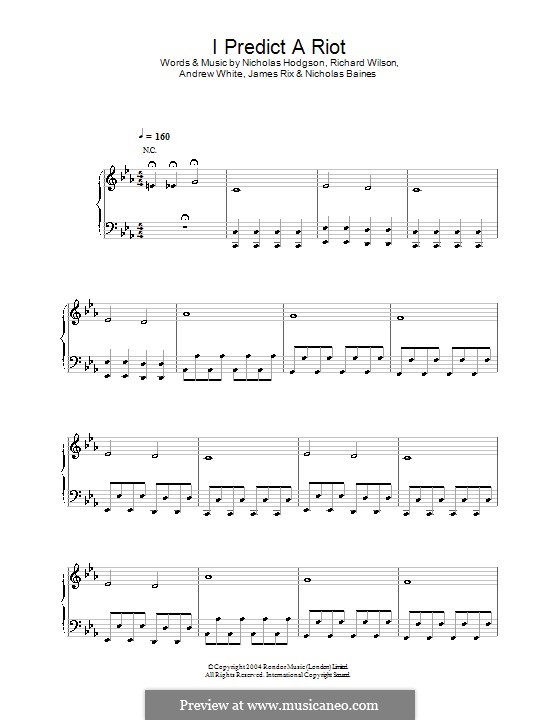 I Predict a Riot (Kaiser Chiefs): Para vocais e piano (ou Guitarra) by Andrew White, James Rix, Nicholas Baines, Nicholas Hodgson, Charles Wilson