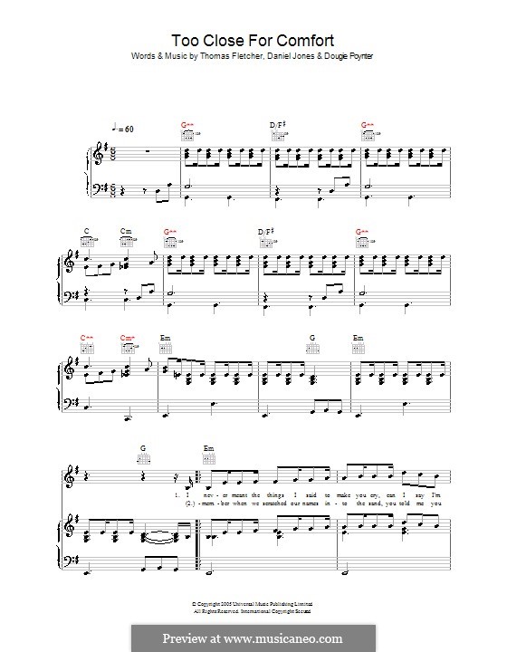 Too Close for Comfort (McFly): Para vocais e piano (ou Guitarra) by Tom Fletcher, Danny Jones, Dougie Poynter