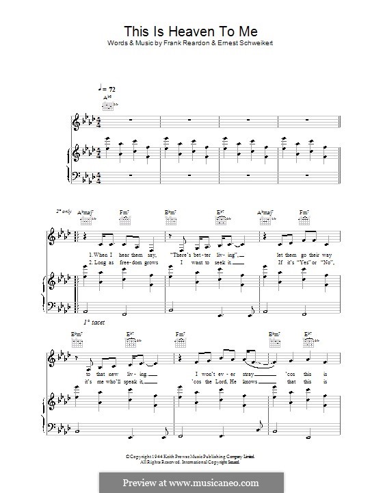 This Is Heaven To Me: Para vocais e piano (ou Guitarra) by Ernest Schweikert, Frank Reardon
