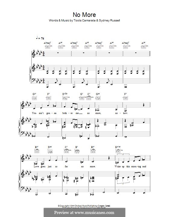 No More (Madeleine Peyroux): Para vocais e piano (ou Guitarra) by Bob Russell, Toots Camarata