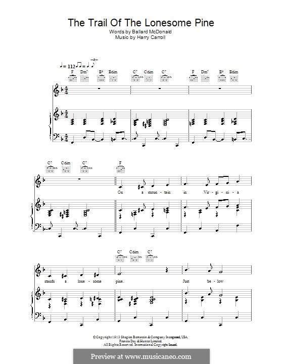 The Trail of the Lonesome Pine (Laurel and Hardy): Para vocais e piano (ou Guitarra) by Harry Carroll