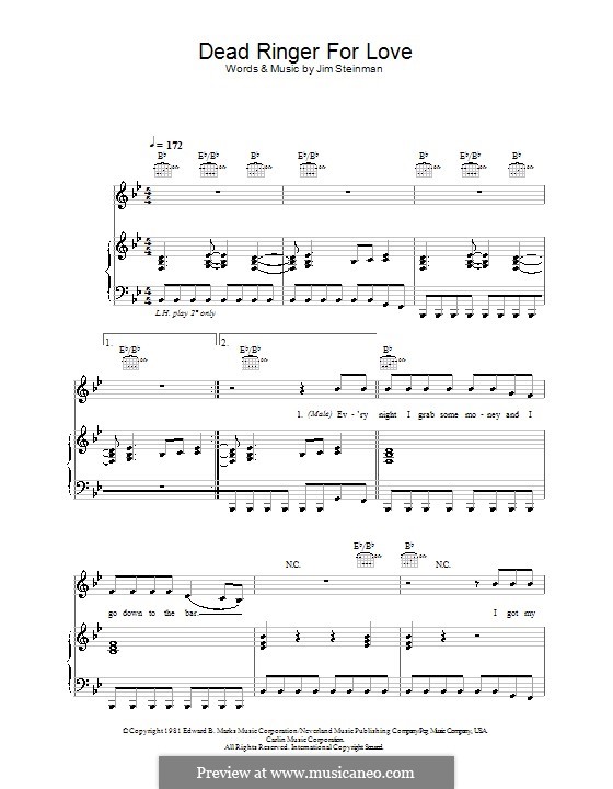 Dead Ringer for Love (Meat Loaf and Cher): Para vocais e piano (ou Guitarra) by Jim Steinman