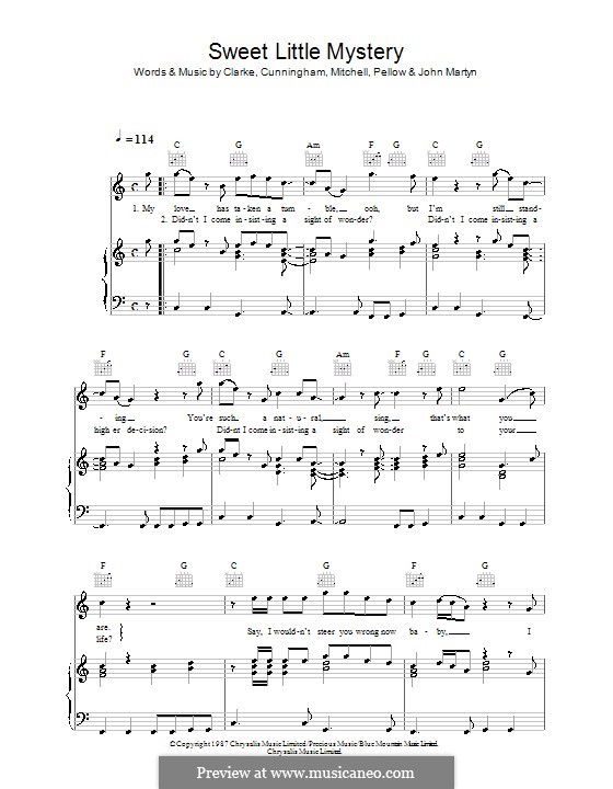 Sweet Little Mystery (Wet Wet Wet): Para vocais e piano (ou Guitarra) by Graeme Clark, Tom Cunningham, Marti Pellow, John Martyn, Neil Mitchell