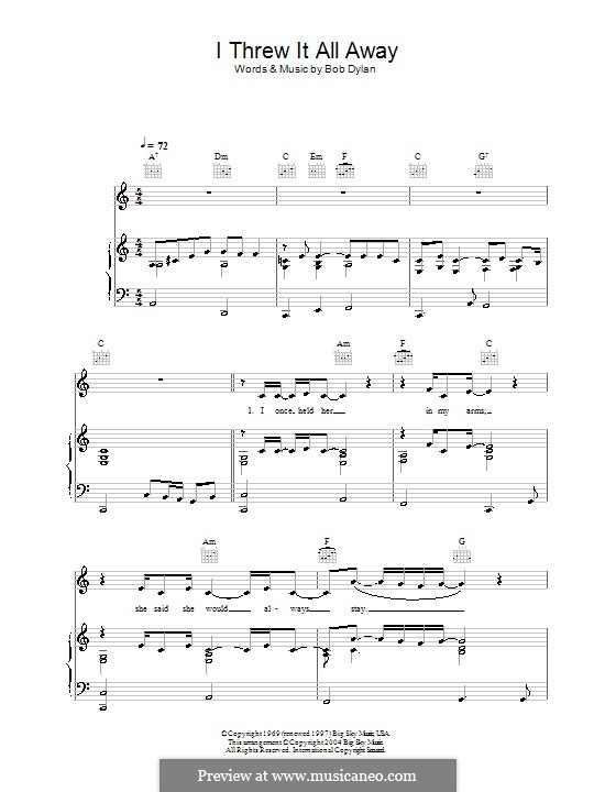 I Threw It All Away: Para vocais e piano (ou Guitarra) by Bob Dylan