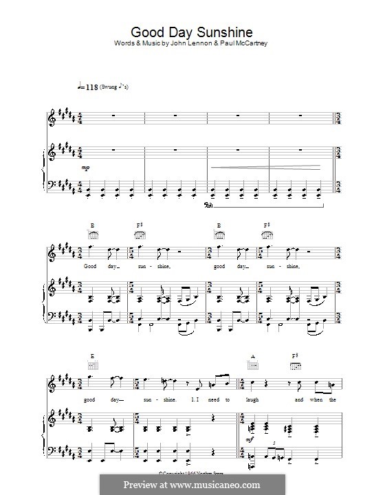 Good Day Sunshine (The Beatles): Para vocais e piano (ou Guitarra) by John Lennon, Paul McCartney