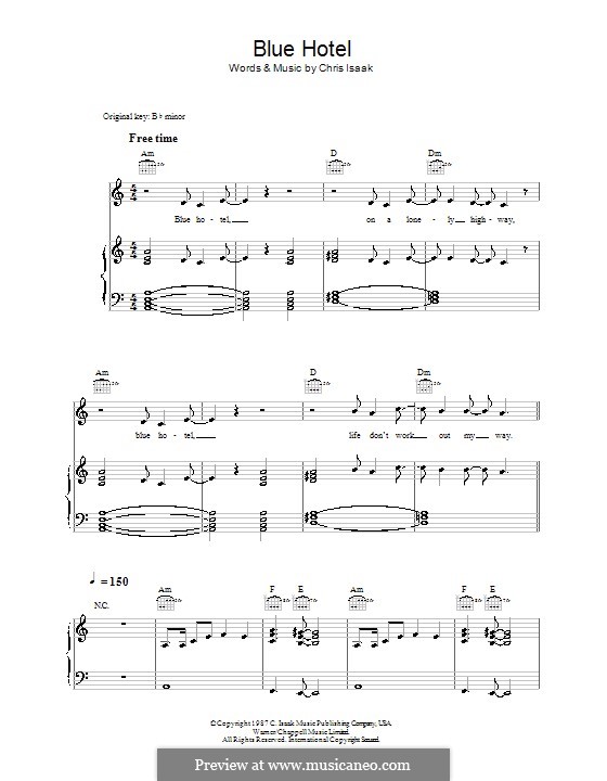 Blue Hotel: Para vocais e piano (ou Guitarra) by Chris Isaak