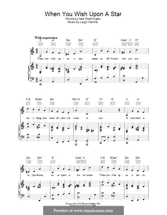 When You Wish Upon a Star (from Disney's Pinocchio): Para vocais e piano (ou Guitarra) by Leigh Harline