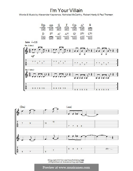 I'm Your Villain (Franz Ferdinand): Para guitarra com guia by Alexander Kapranos, Nicholas McCarthy, Paul Thomson, Robert Hardy