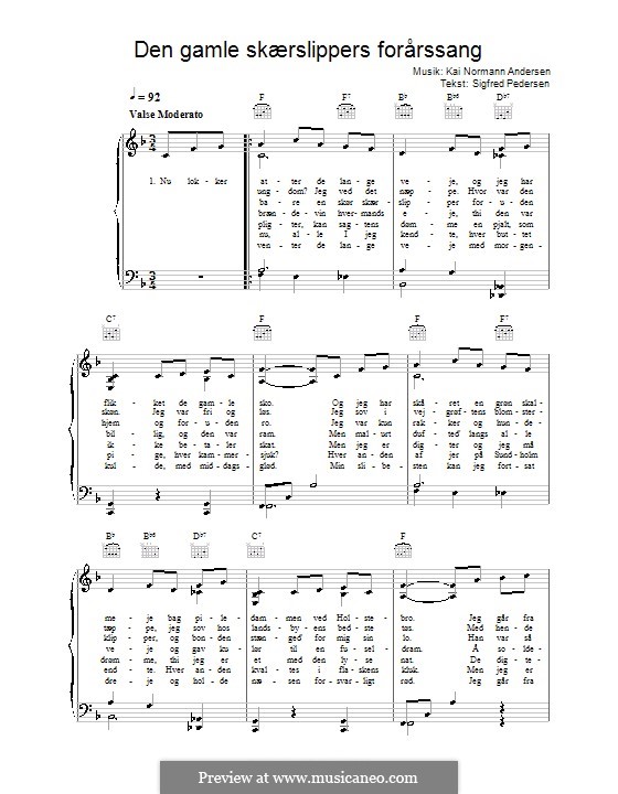 Den Gamle Skærslippers Forårssang: Para vocais e piano (ou Guitarra) by Kai Normann Andersen