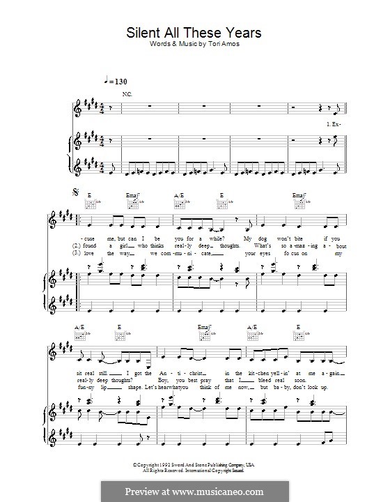 Silent All These Years: Para vocais e piano (ou Guitarra) by Tori Amos