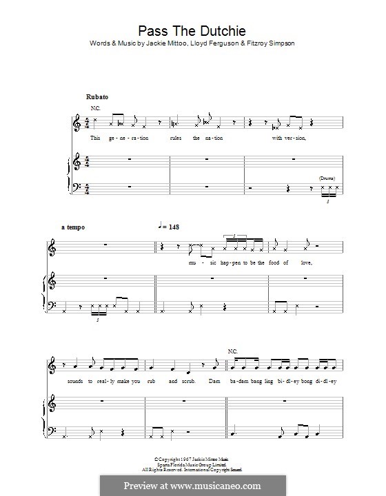 Pass the Dutchie (Musical Youth): Para vocais e piano (ou Guitarra) by Fitzroy Simpson, Jackie Mittoo, Lloyd Ferguson