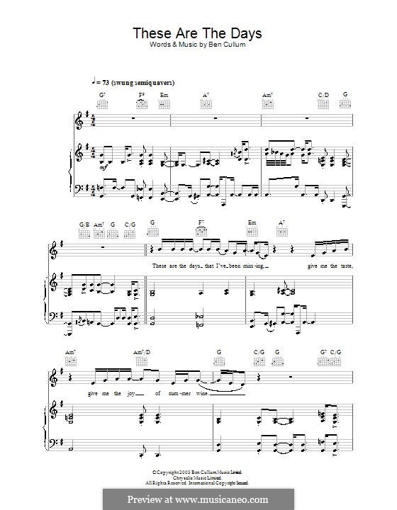 These Are the Days: Para vocais e piano (ou Guitarra) by Ben Cullum