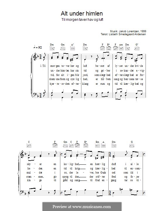 Alt Under Himlen - Til Morgen Tøver Hav og Luft: Para vocais e piano (ou Guitarra) by Jakob Lorentzen