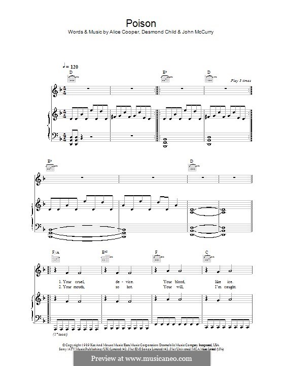 Poison: Para vocais e piano (ou Guitarra) by Alice Cooper, Desmond Child, John McCurry