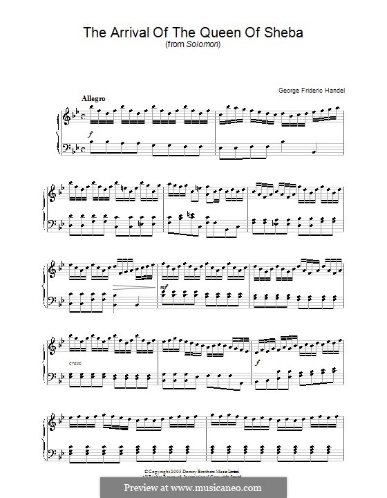 Solomon, HWV 67: The Arrival of the Queen of Sheba, for piano (high quality sheet music) by Georg Friedrich Händel