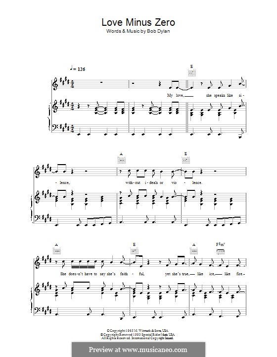 Love Minus Zero/No Limit: Para vocais e piano (ou Guitarra) by Bob Dylan