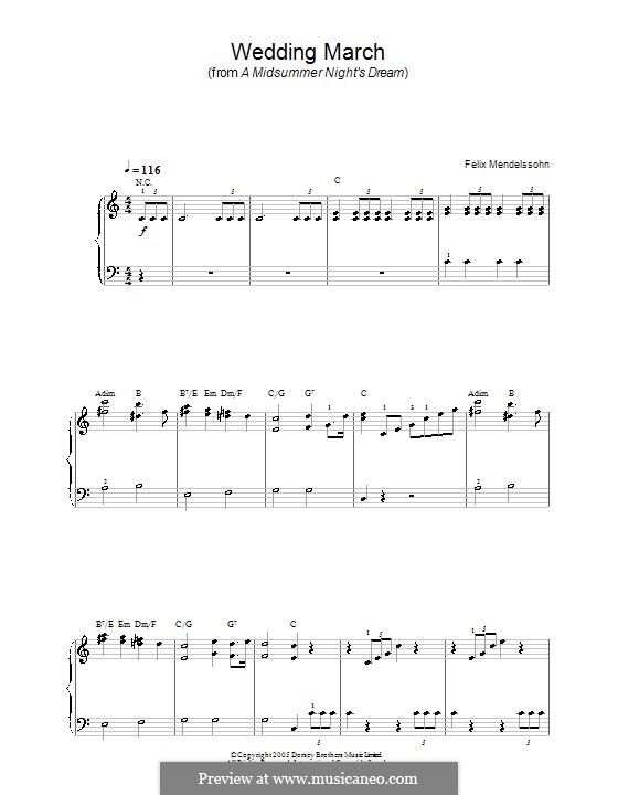 Wedding March (Printable Scores): Facil para o piano by Felix Mendelssohn-Bartholdy