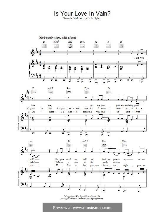 Is Your Love in Vain: Para vocais e piano (ou Guitarra) by Bob Dylan
