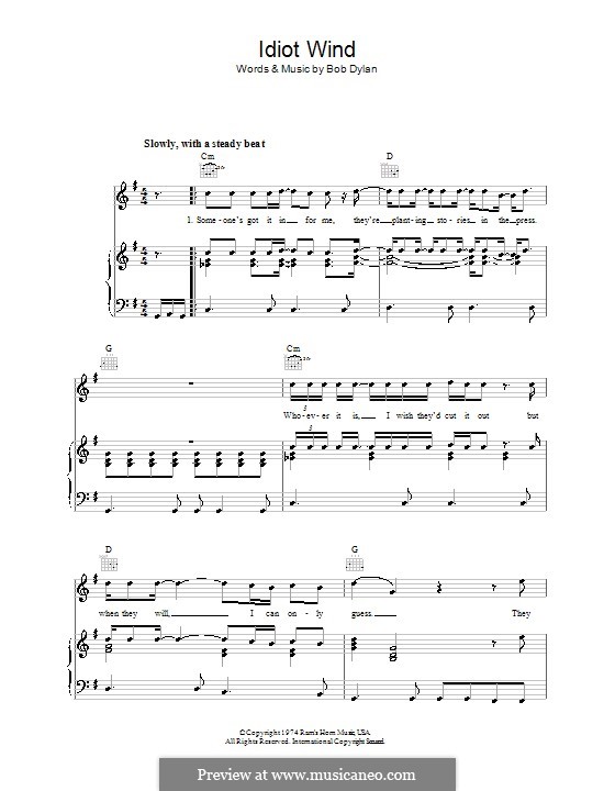 Idiot Wind: Para vocais e piano (ou Guitarra) by Bob Dylan